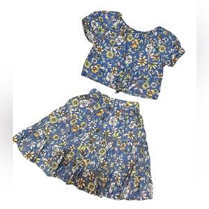 3T Old Navy 2pc Set Blue Floral Boho Skirt and Crop Top